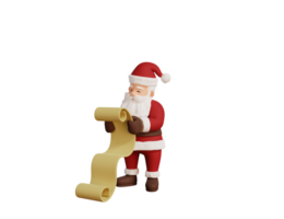 3d render christmas concept illustration santa character holding paper list png