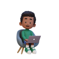 3D kid Character working on a Laptop png