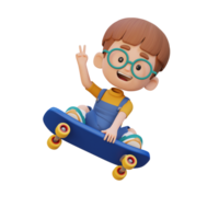 3D kid character ride skateboard png