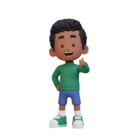 3D kid character give a thumb up with cute happy face png