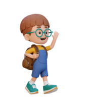 3D happy kid character walking and waving hand png