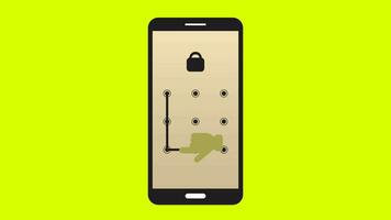 smartphone modello serratura sicurezza animazione verde schermo. mobile sicurezza protezione e sicurezza schermo serratura parola d'ordine. sbloccare codice di accesso interfaccia. Telefono modello autenticazione touch screen informatica sicurezza. video