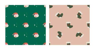 Cute snowman and sparkles, christmas sock seamless pattern set. Christmas and New Year concept. Hand drawn retro vintage vector texture for wallpaper, prints, wrapping, textile