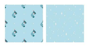 Christmas sock and sparkles seamless pattern set. Christmas and New Year concept. Hand drawn light blue vector texture for wallpaper, prints, wrapping, textile