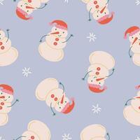 Cute snowman and stars seamless pattern. Christmas and New Year concept. Hand drawn retro vintage vector texture for wallpaper, prints, wrapping, textile