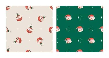 Cute snowman and sparkles, tree toys seamless pattern set. Christmas and New Year concept. Hand drawn retro vintage vector texture for wallpaper, prints, wrapping, textile