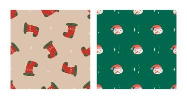 Cute snowman and sparkles, christmas sock seamless pattern set. Christmas and New Year concept. Hand drawn retro vintage vector texture for wallpaper, prints, wrapping, textile