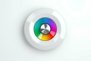 AI generated Abstract high tech multicolor button on white background, Generative AI photo