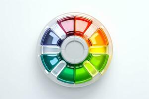 AI generated Abstract high tech multicolor button on white background, Generative AI photo