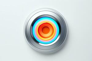 AI generated Abstract high tech multicolor button on white background, Generative AI photo