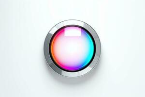 AI generated Abstract high tech multicolor button on white background, Generative AI photo