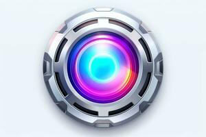 AI generated Abstract high tech multicolor button on white background, Generative AI photo