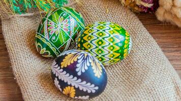 Colourful Easter Eggs. Vibrant, Festive Holiday Decorations Symbolizing Spring Celebration and Traditional Ornate Designs photo