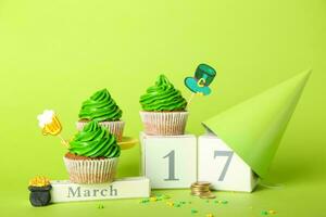 St. Patrick's Day Celebration, Festive Irish Holiday with Green Background, Concept of Shamrock Tradition in March Festival photo