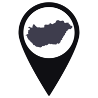 Black Pointer or pin location with Hungary map inside. Map of Hungary png