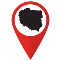 Red Pointer or pin location with Poland map inside. Map of Poland png