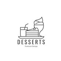 dessert template logo  line art  food  drink  restaurant  minimalist vector icon design