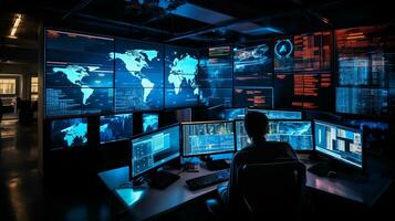 AI generated Surveillance Authority Overseeing Global Data Operations in High-Tech Room photo