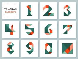 isolated geometric Numbers. Colorful tangram puzzle game for children. Set of colorful and playful numbers zero to ten numeric on white backdrop. Vector illustration