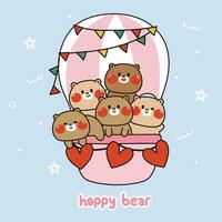 Cute bears stay in pink balloon with heart.Animal character cartoon design.Blue background.Image for card,poster,sticker.Kawaii.Vector.Illustration. vector