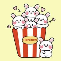 Cute rabbit popcorn cartoon.Rodent animal character design.Bunny.Movie.Cute food vector