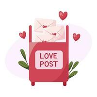 Red mailbox with envelopes love letters. Love post. Vector illustration