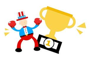 tío sam America personas recoger trofeo ganar campeón dibujos animados garabatear plano diseño estilo vector ilustración