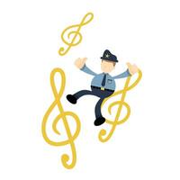 contento policía oficial y melodía clave música Nota dibujos animados garabatear plano diseño estilo vector ilustración