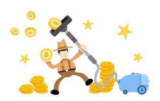 cowboy america and vacuum cleaner clean catch money cartoon doodle flat design style vector illustration