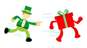 Leprechaun and Gift Box Doodle Cartoon vector illustration flat design style