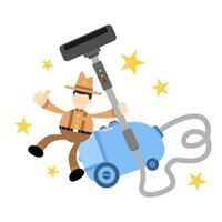 cowboy america and vacuum cleaner clean cartoon doodle flat design style vector illustration