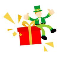 Leprechaun and Gift Box Doodle Cartoon vector illustration flat design style