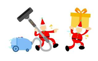 christmas santa claus merry and vacuum cleaner clean catch box cartoon doodle flat design style vector illustration