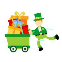 leprechaun pick gift box with cart cartoon doodle flat design style vector illustration