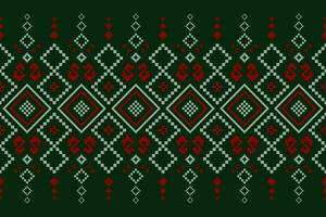 Green Cross stitch colorful geometric traditional ethnic pattern Ikat seamless pattern border abstract design for fabric print cloth dress carpet curtains and sarong Aztec African Indian Indonesian vector