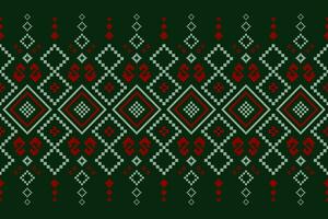 Green Cross stitch colorful geometric traditional ethnic pattern Ikat seamless pattern border abstract design for fabric print cloth dress carpet curtains and sarong Aztec African Indian Indonesian vector