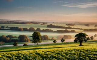 AI generated Ethereal Dawn, A Glimpse into the Tranquil English Countryside photo