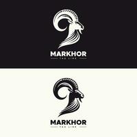 Markhor negro y blanco logo. montaña cabra cabeza logo vector