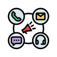 Communication icons in various shapes in flat, line, colored styles. vector