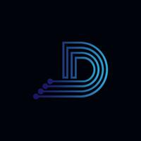 Letter D logotype gradient blue color, technology and digital abstract dot connection vector logo.