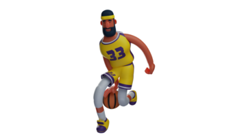 3D Illustration. Charming athlete 3D cartoon character. Basketball player who dribble the ball look handsome and stunning anyone who sees it. Great basketball player is competing. 3D cartoon character png