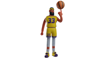 3D Illustration. Great Athlete 3D cartoon character. Athlete play basketball with one hand. Athlete who is preparing to compete against his enemies. 3D cartoon character png