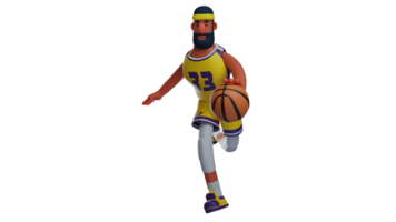 3D Illustration. Youth 3D Cartoon Character. Athlete with a pose dribble. Basketball player use yellow jersey and headband. Basketball athlete who look eager to win the match. 3D cartoon character png