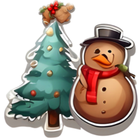 AI generated Snowman with christmas tree png