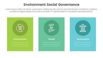 esg ambiental social y gobernancia infografía 3 punto etapa modelo con vertical rectángulo caja concepto para diapositiva presentación vector