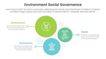 esg environmental social and governance infographic 3 point stage template with vertical circle direction concept for slide presentation vector