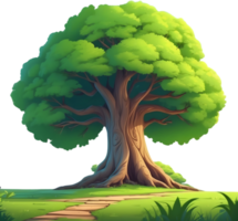 AI generated an animated tree with green leaves and grass png