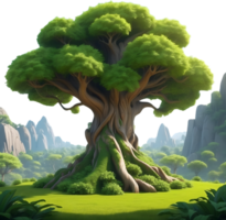 AI generated an animated tree with green leaves and grass png