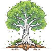 AI generated an animated tree with green leaves and grass png