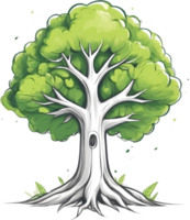 ai generato un animato albero con verde le foglie e erba png